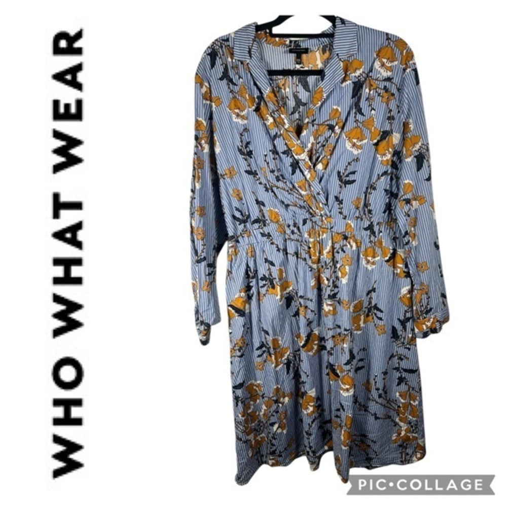 Who What Wear Striped Faux Wrap Floral Print Dress Sz XX-Large